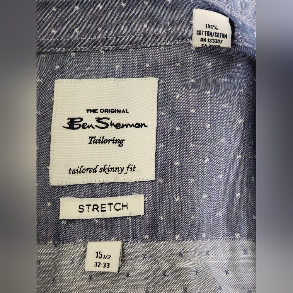 Ben Sherman | Tailored Slim Fit Long Sleeve Blue Button Shirt | Men 15 1/2 32/33 - Picture 2 of 3